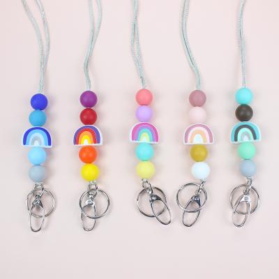 China 2022 Suvenir Gift Design Silicone Bead New With Rainbow Charm Pendant Teacher Head Chain Lanyard for sale