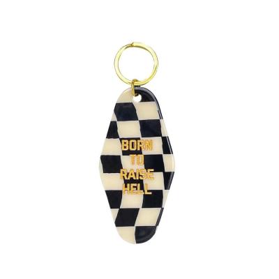 China Monogrammed Acrylic Hotel Gift Personalized Key Chain Gold Keychain Checker Motel Keytag for sale