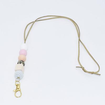 China Fasion Long Beaded Lanyard Key Chain Wood Bead Key FOB TEACHER NURSE STUDENT LIGHWEITGHT DETACHED CLASP for sale