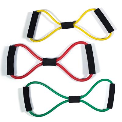 China Natural Fitness 8 Word Materials Elastic Band Chest Promoter Rubber Expander Rope Resistance Band for sale