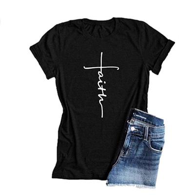 China Women Breathable Short Funny Graphic T-shirt Graphic T-shirt Sleeve O-Neck Faith Casual Tees Full Feminist for sale