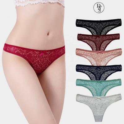 China 2021 Breathable Women See Through Luxury Underwear Low Rise Lace Up T Back Thongs Luxury Cotton Bow Panties for sale