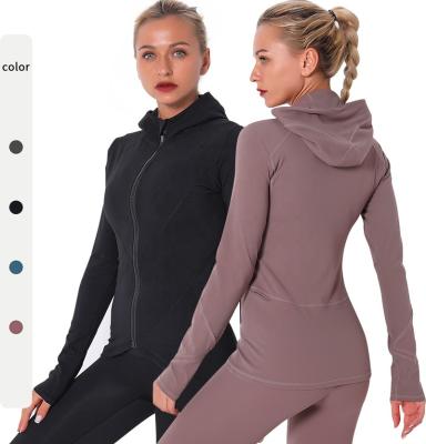 China Women Gym Wear Breathable Hoodie Jacket Slim Fit Lightweight Long Sleeve Full Zip Up Sweatshirt Zipper Fitness Gym Training Tops for sale