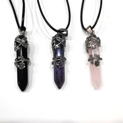 China China Zen Beauty Column Stone Raw Stone Quartz Crystal Hexagonal Pendant Necklace for sale