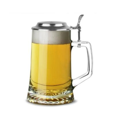 China Viable Glass Beer Mug Cup Beer Mugs With Handles Beer Glass With Metal Lid for sale