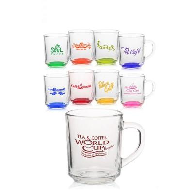 China Viable Custom Printed 8oz Glass Mugs Handle Mug Cup Colored Glass Coffee Mug for sale