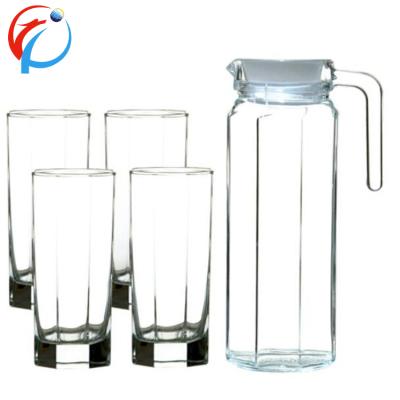 China Hotsale Viable Wholesale Cheap Wide Mouth Round Glass Decanter Set With Lid Glass Jug With Water Glass Cup for sale