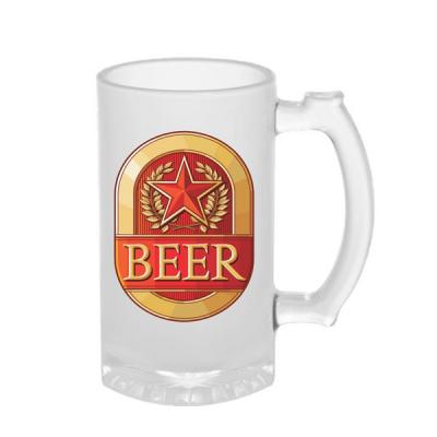 China Viable Custom Sublimation Stoneware Beer Glass Mug Handles Frosted Glass Mug 0.5l for sale