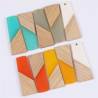 China Handmade casual/sports accessories trapezoidal natural wooden earrings and resin material earrings for sale