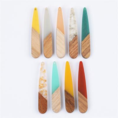 China Wooden & Resin Long Pendant Casual / Sporty Handmade Natural Drop Shaped DIY Resin Wood Earrings for sale