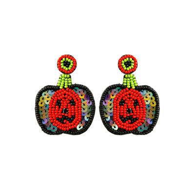 China Handwoven Exaggerated Pumpkin Ghost Rice Beads Glitter Halloween Earrings Handwoven Main Earrings for sale