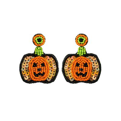 China Exaggerated Handwoven Halloween Pumpkin Earrings Pumpkin Earrings Glitter Ghost Ghost Head Earring Handwoven for sale