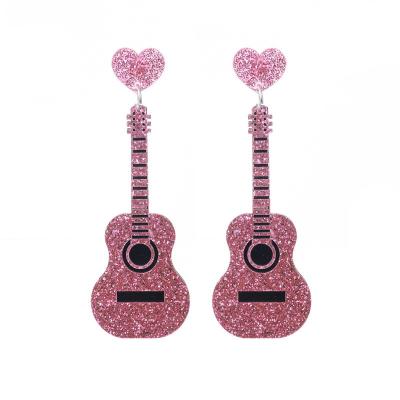 China Renaissance Music Guitar Earring Ear Studs Retro Guitar Stud Rose Guitar Shiny Classical Guitar Acrylic Earring for sale