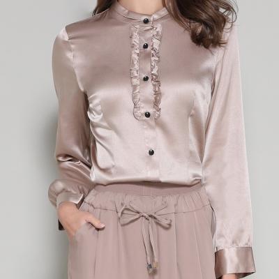 China OEM Custom Anti-pilling satin women's pure silk apparel / charmeuse shirt 100% silk buttons with long sleeve for sale