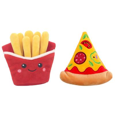 China Dog Squeaky Toy Potato Chips Set Pet Chewing Toy Durable Plush Dog Toy Cupcake Chicken Leg Bread Stuffed Toy Fast Food Shape for sale