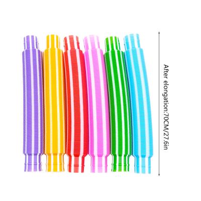 China Eductional Preschool Toys Rainbow Color Stretched Noise Tube Toy Pipe Telescopic Bellows Toy For Kids Plastic Decompression Duct Toy for sale