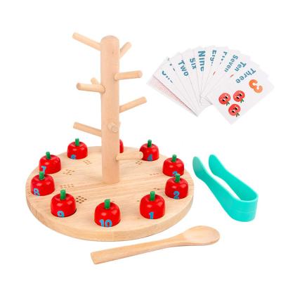 China Colorful Kids Wooden Educational Digital Teaching Toy DIY Assemble Pick Apple Tree Interactive Funny Game for sale