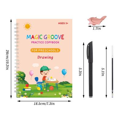 China 2022 4pcs Common Popular Early Educational Handwriting Practice Books Reusable Magic Groove Notebook For Kids for sale