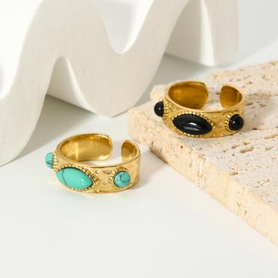 China Hot Selling BOHEMIA Rings 14k Stainless Steel Waterproof Gold Plated Nature Stone Open Rings Shape Jewelry For Women Men for sale