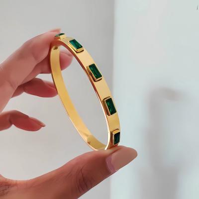 China FASHIONABLE Zircon Bangle Bracelet 18k Minimalist LQ Green/White Gold Plated Stainless Steel Gemstone Bangle Jewelry Gift For Her for sale