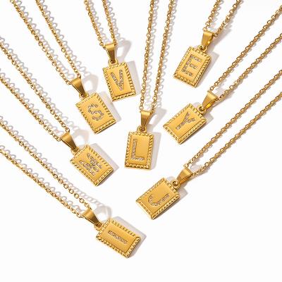 China 18K Non-fading Gold Plated CZ Micro Pave Alphabet Letter Initial Charm Necklace With Stainless Steel Chain Initial Necklace For Gift for sale