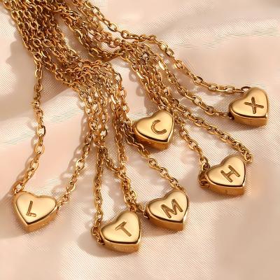 China LQ 18K Letter Heart Choker Necklace Stainless Steel Gold Plated Pendant Necklace Non-fading Tiny Initial Necklace For Women Girls for sale