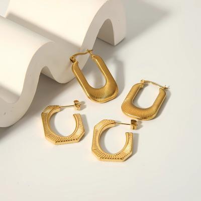 China BOHEMIA LQ Geometric Vintage Jewelry Stripe Square Circle Earrings 18k Gold Plated Stainless Steel Rectangle U Shape Circle Earrings for sale