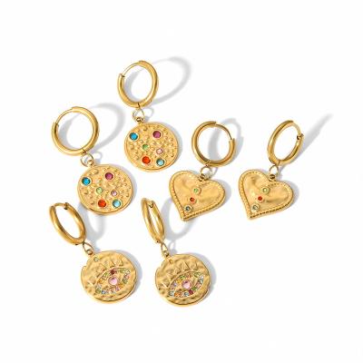 China LQ Tasty Tasty Colorful Zirconia Drop Earrings Heart Circle Eyes Pendant Dangle Hoops Huggies Stainless Steel Earrings For Women for sale