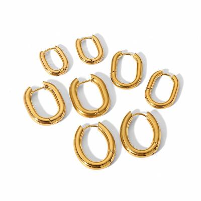 China Vintage LQ 18k Gold Plated Beautiful Minimalist Oval Hoop Earrings Rectangle Stainless Steel Huggie Hoop Earrings For Women for sale