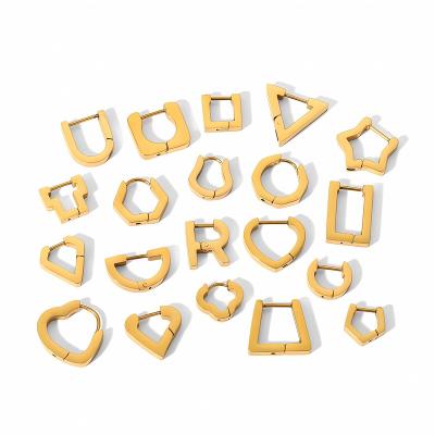 China Minimalist LQ 18k Gold Plated Stainless Steel Heart Hexagon Rectangle Flower Geometric Huggie Hoop Earrings For Women for sale