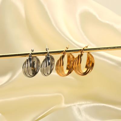 China Vintage LQ Fashion Women Jewelry Hoop Earrings Thick 18k Gold Plated Three Layer Stainless Steel Twist Hoop Earrings for sale