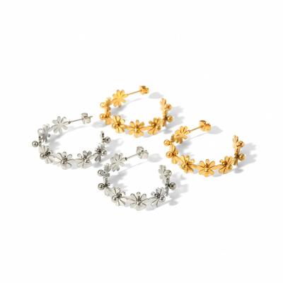 China LQ Cute C Shape Chic Stud Daisy Hoop Earrings Small Flower Earrings 18K Gold Plated Women Waterproof Fine Jewelry Earrings for sale