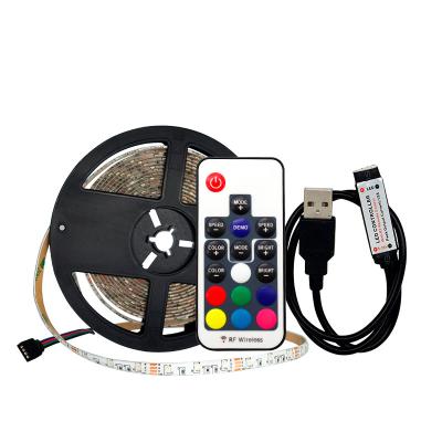 China Warehouse hot sale DC5V USB SMD2835/3528 RGB 5m wp IP65 led strip light kit rf 17Keys RGB remote controller for TV screen backlight stri for sale