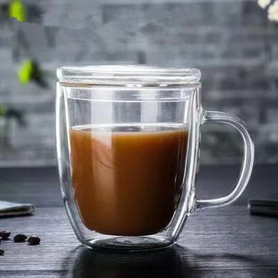 China 375ML 475ML Double Wall Stored Glass Coffee Mug With Handle for sale