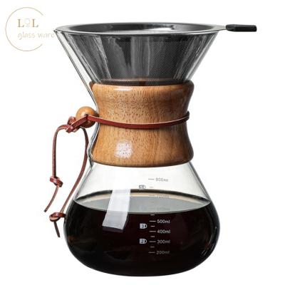 China Stocked Handmade Borosilicate Glass Coffee Pot With Silicon Sleeve Home Office Use for sale