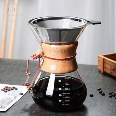 China Stored Coffee Maker Set Dripper Pot Carafe Pour-over Glass Coffee Maker for sale