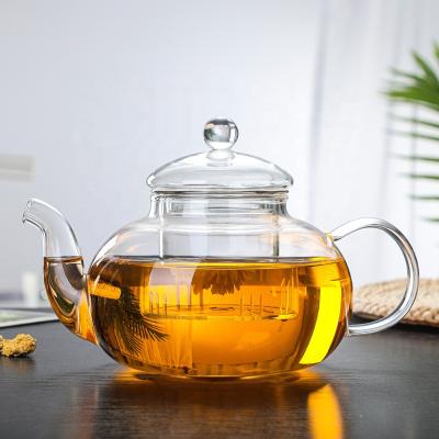 China Handmade Transparent Heat Resistant High Borosilicate Glass Teapot Stocked With Tea Set for sale