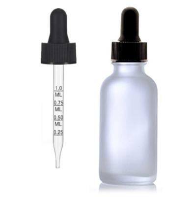 China 1 Ounce Eco-Friendly Recyclable Clear Frosted Glass Bottle W/Black Calibrated Glass Dropper With 1ML Gauge Marking for sale