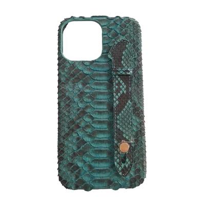 China New Arrival Fashion Finger Strap Shockproof Python Style Real Skin Leather Case For iPhone 13 Pro for sale