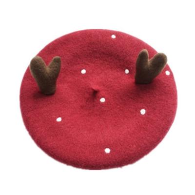 China Wholesale 100% Custom Character Wool Winter Hat Christmas Beret Hats Caps Beret For Women for sale