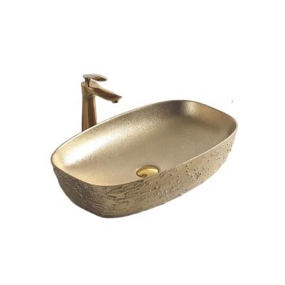 China Round Shape Sustainable Oblong Wash Basin With Golden Terrazzo Glaze for sale