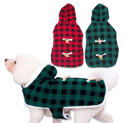 China Wholesale Cheap Korean Stocked Pet Hoodies Dog Clothes British Poodle Puppy Plaid Duffel Coat for sale