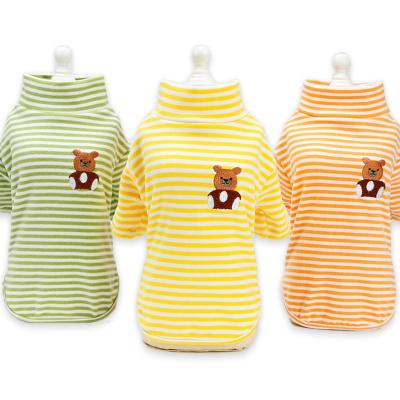 China New Wholesale Adorable Autumn Fall Pet Pullover Puppy T-shirt Dog Turtle Neck Stocked Striped Tee for sale