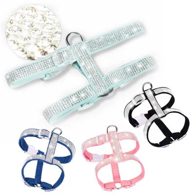 China New Arrivals Stocked Outdoor Pet Walking H Shape Cat Dog Diamond Rhinestone Harness for sale