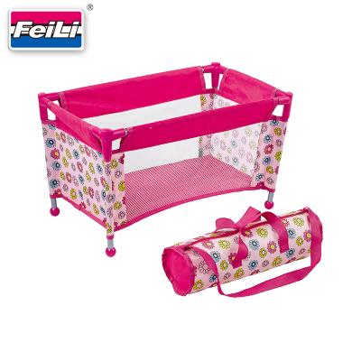 China With Washable Cloth And Carry Bag Fei Li Toys Custom Baby Dolls Travel Cradle Bed With Carry Bag For Kids Playing Fit Dolls Up 18 Inch Metal Doll Playpen for sale