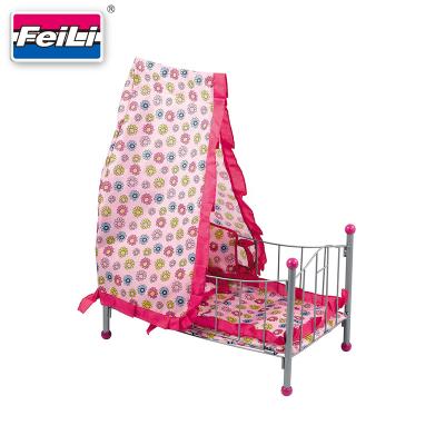 China With Feili Washable Bedding Set Toys Iron Folding Bed For Dolls Up To 18 Inches Doll Hutch For Girl Playing Doll Furniture Toys for sale