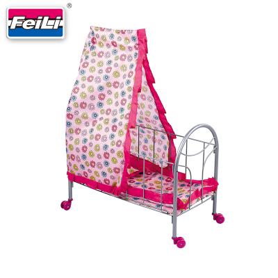 China With 4 Bump And Go Wheels Fei Li Toys Baby - Doll Cradle With Spin Wheels For Girl Playing Wholesale Doll Bed Metal Doll Furniture for sale