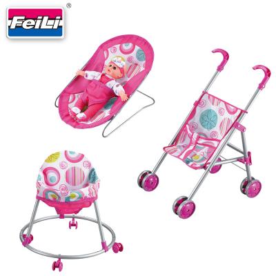 China New Arrival Metal 2021 4 in 1 Baby - Doll Stroller Playset For Child's Play Doll Accessories Set Toy Set For Gifts for sale