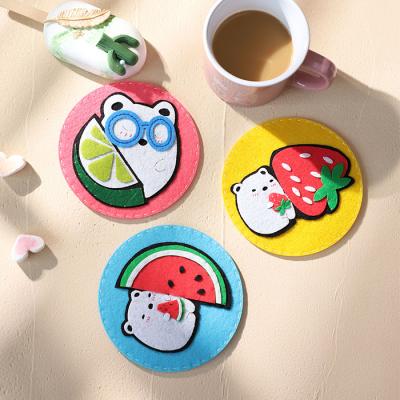 China Best Selling Cartoon Bear Eco-friendly Material Coasters Coupons Prices Toys Non-woven Cup Mat Tablecloth Coaster Cup Pad DIY Place Mat for sale