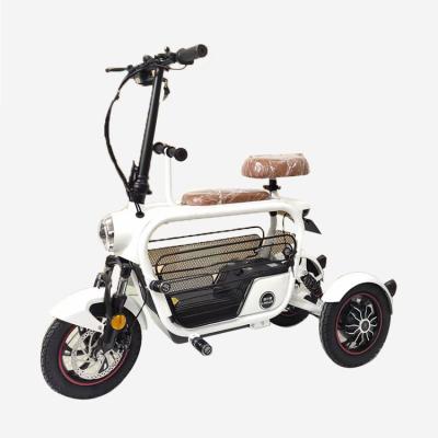 China Women three wheels electric scooter with seat ebike foldable lithium battery with basket two seats child seat women electric bike for sale